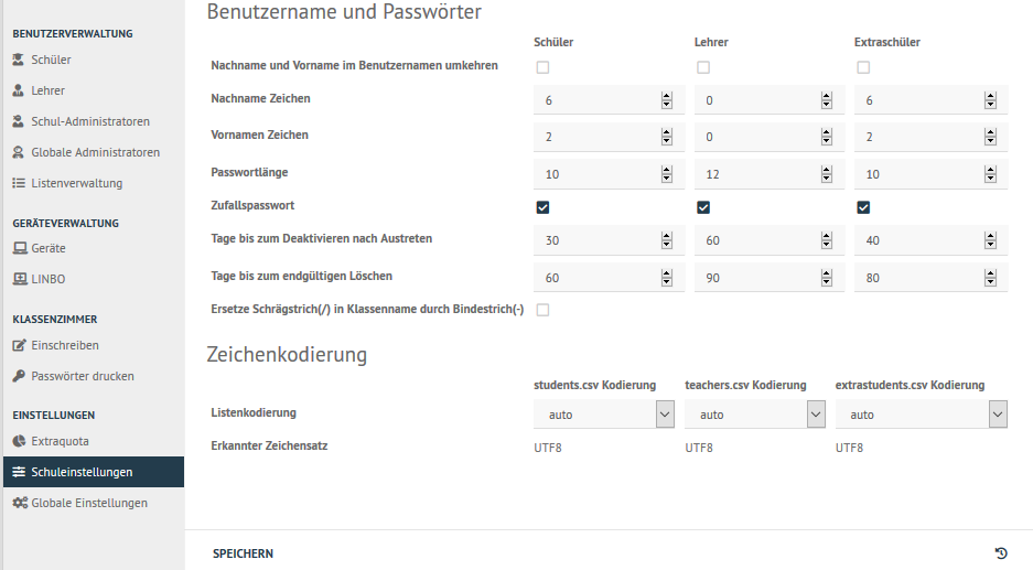 Einstellngen für die Benutzerverwaltung