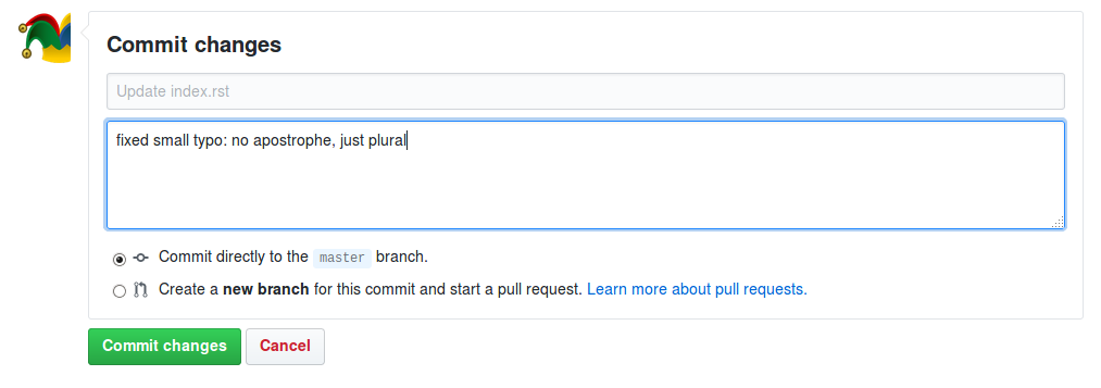 commit changes directly
