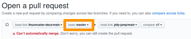 Pull-Request mit falsch gewähltem Zweig