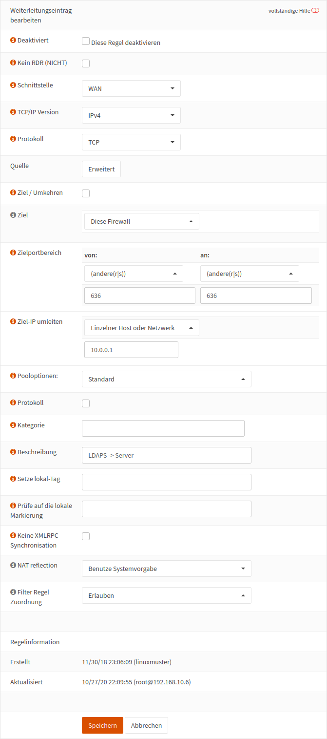 Firewall Portweiterleitung ldaps