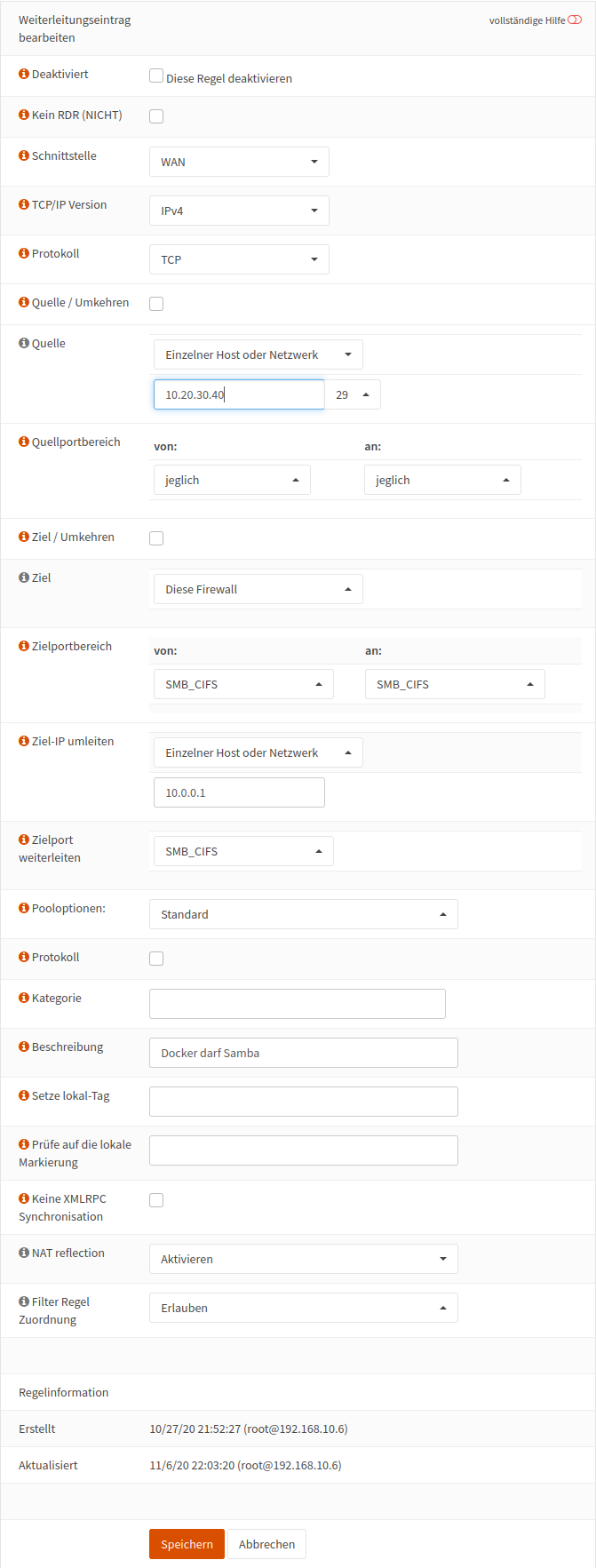 Firewall Portweiterleitung SMB