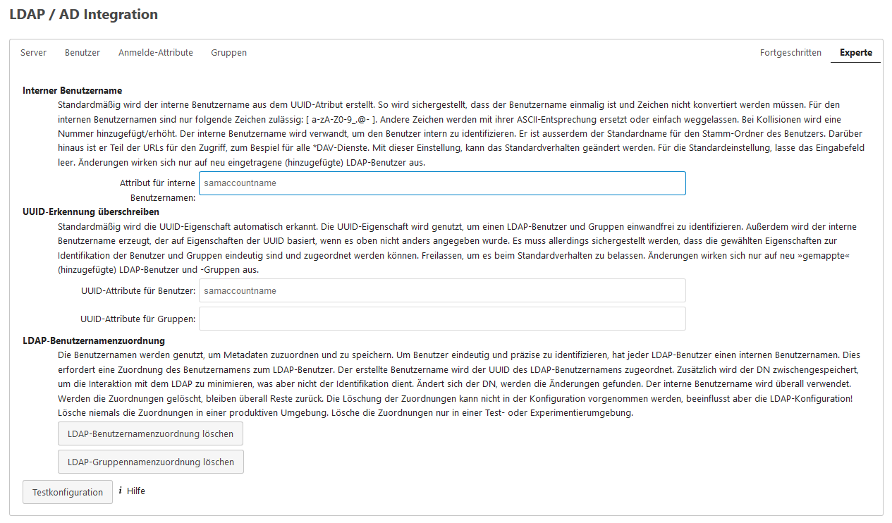 Einstellungen Experte