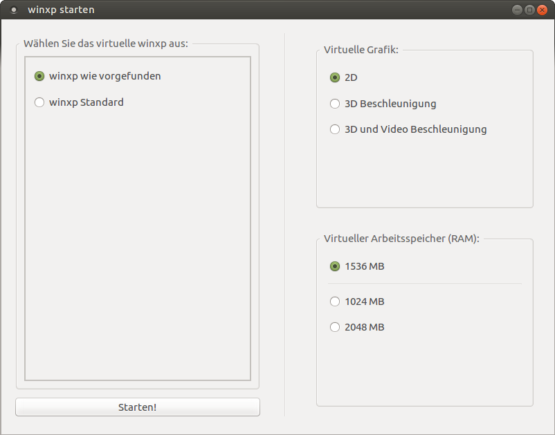 Optionen zum Starten der virtuellen Maschine