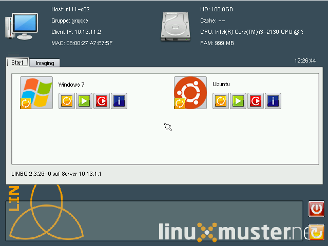 Linbo Startbildschirm eines aufgenommenen Clients